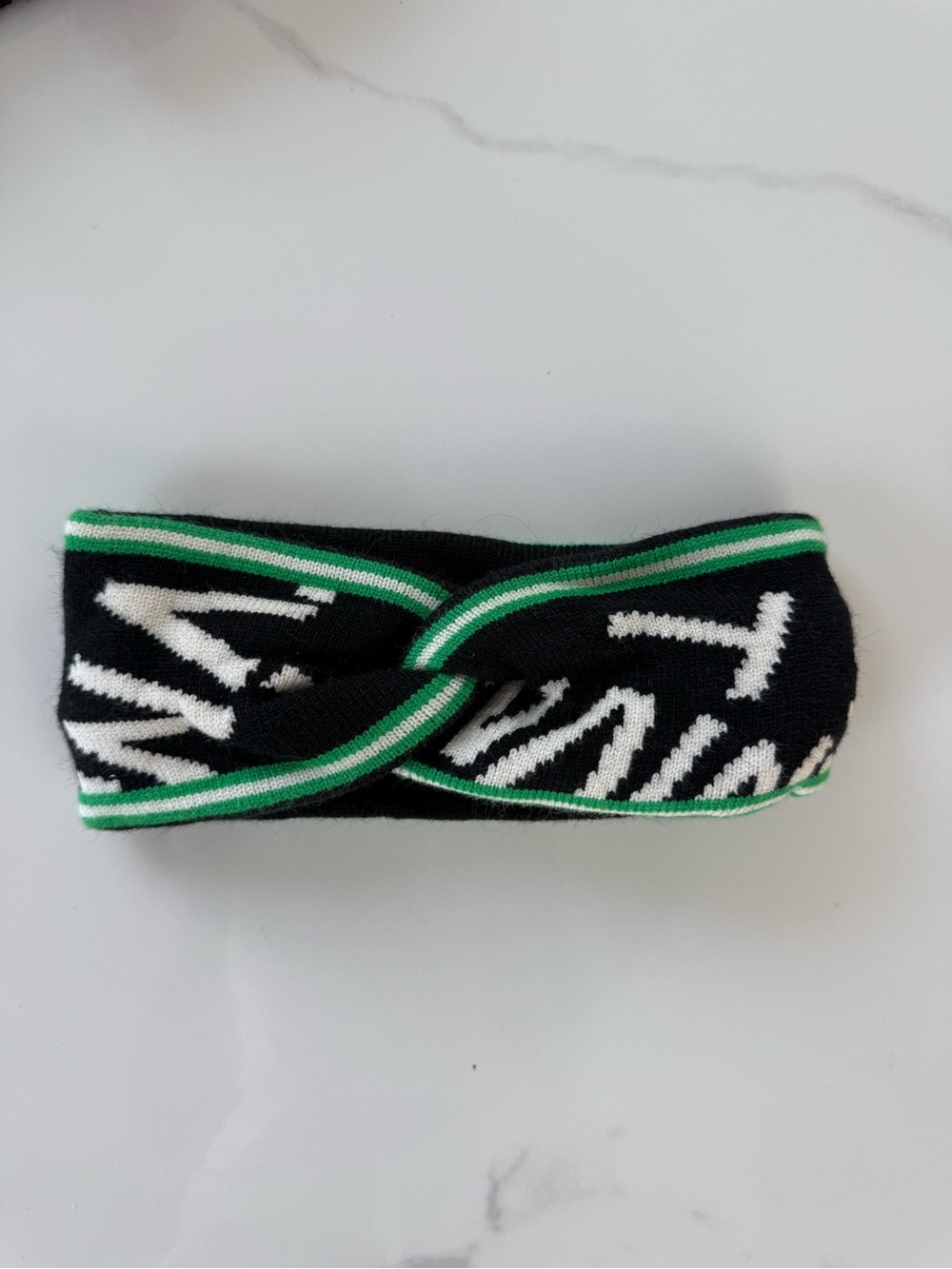 FP Movement by Free People Black Knit Headband with Green Trim